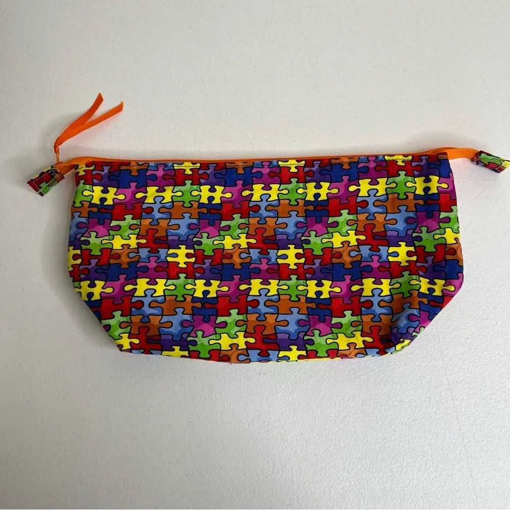 Handmade Retreat Cosmetic Bag Keychain Autism Puzzle Piece Set New Zipper Pouch